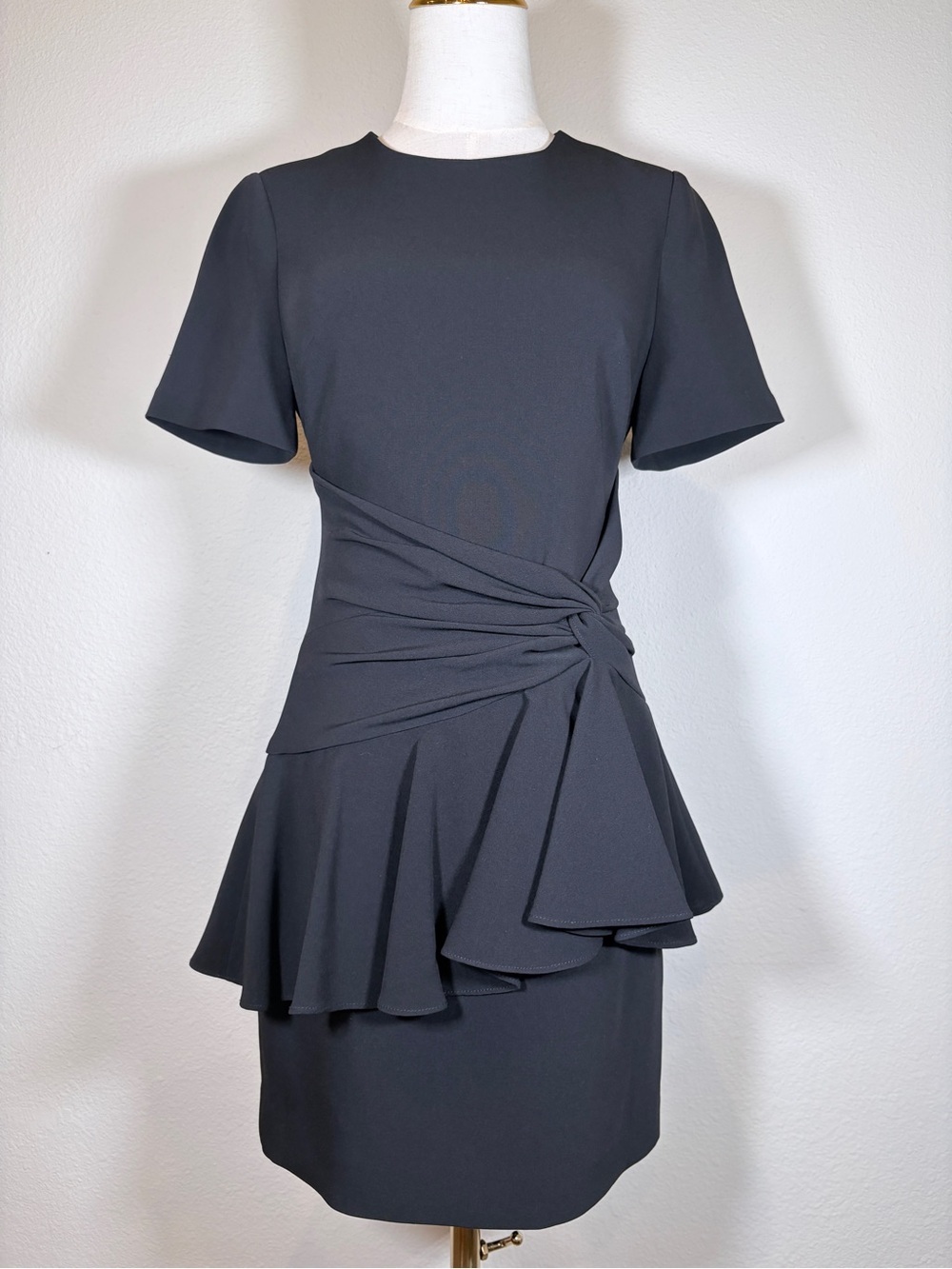 Cinq a Sept Fontaine Crewneck Flounce Black Mini Dress Size 2
